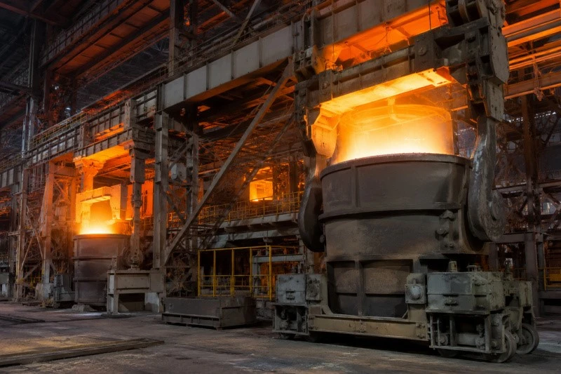 Molten steel production in a modern steelmaking workshop